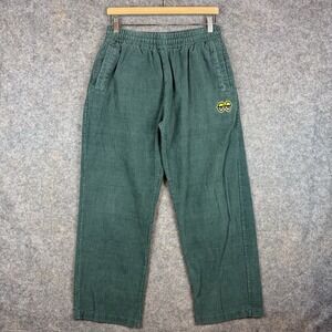 Men's Green Corduroy Casual Pants with Emblem